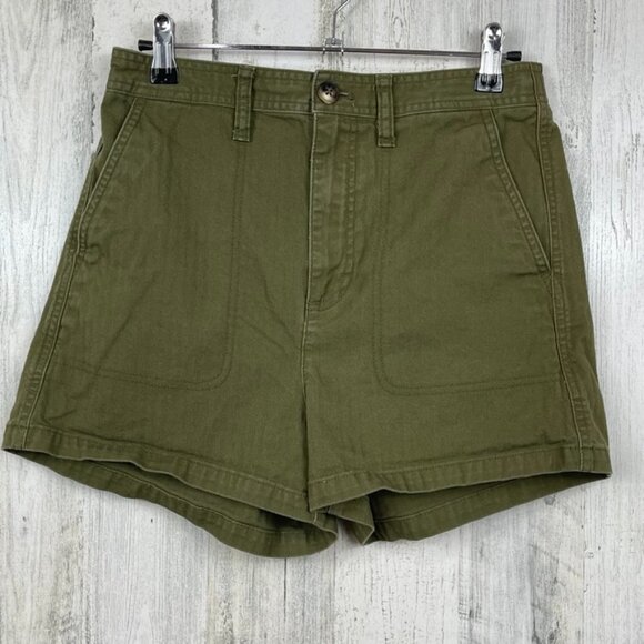 Madewell Camp shorts high waist mono stripe army olive green size S classic - Picture 1 of 8